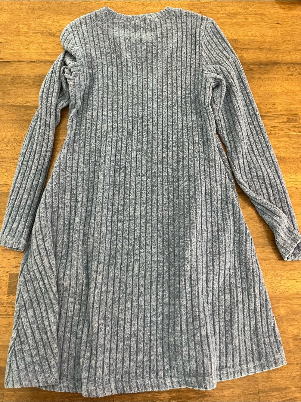 Long Sleeve Ribbed Knit Dress Blue A-Line Round Neckline Sweater Dress Small - Picture 5 of 6